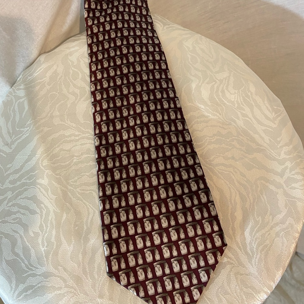 Tie Men’s Burgundy White &Tan 100%Silk Hand Made